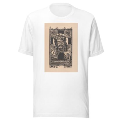 Hoofd van Christus met doornkrans voor een kruis, aanbeden door een man en vrouw by Huib Luns T-Shirt