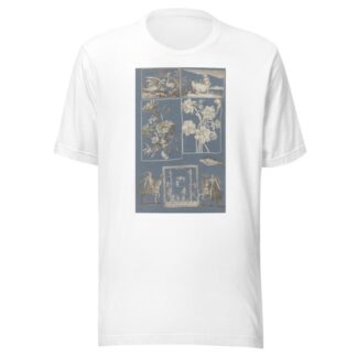 Collage of cut out prints pasted on blue paper Pl 14 by Anonymous T-Shirt