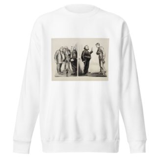 A wounded soldier is denied entrance to Congress, where three stout politicians are arguing. by William Henry Walker Sweatshirt