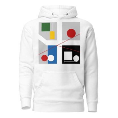 Four spaces with red rolling circles by Myriam Thyes Hoodie
