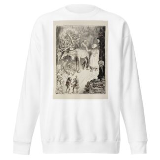 A group of elves hang Christmas decorations on the antlers of a reindeer, aided by a laughing woman by William Henry Walker Sweatshirt