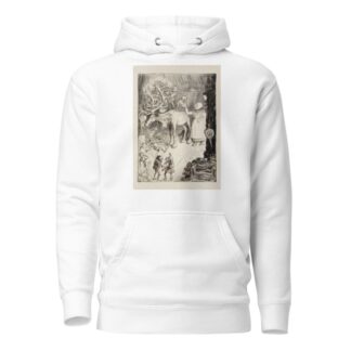 A group of elves hang Christmas decorations on the antlers of a reindeer, aided by a laughing woman by William Henry Walker Hoodie