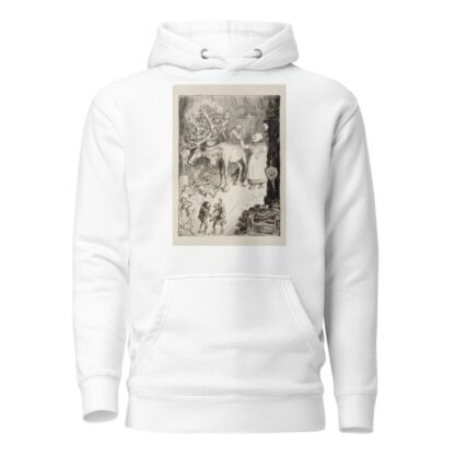 A group of elves hang Christmas decorations on the antlers of a reindeer, aided by a laughing woman by William Henry Walker Hoodie