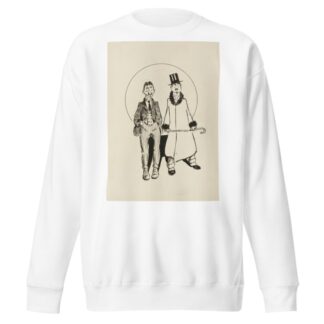 Two men, one in a three piece suit with striped pants, the other with a coat that has fur on the cuffs and collar, a top hat, and cane. by Harold Imbrie Sweatshirt