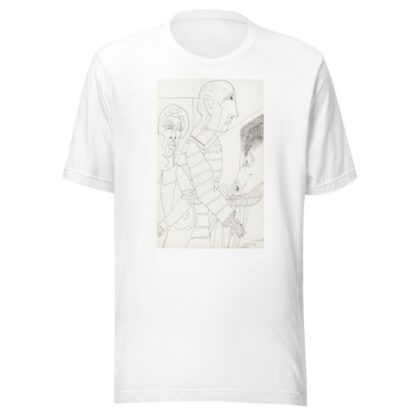 Twee figuren tegenover de kop van een dier dat hooi eet uit een kom by Samuel Jessurun de Mesquita T-Shirt