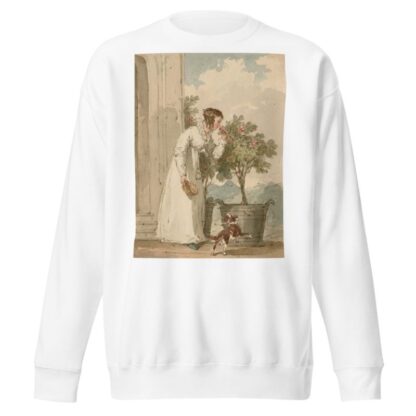 Woman smelling a rose by John Augustus Atkinson Sweatshirt