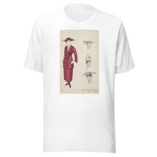 The Cradle Will Rock: Red women’s suit with matching hat and three alternate hats by Edwin Schruers T-Shirt
