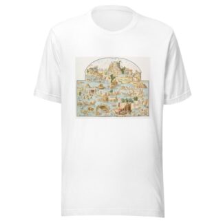 Large river scene of various animals and people on islands at various activities. by Pierre-Jean Mariette T-Shirt
