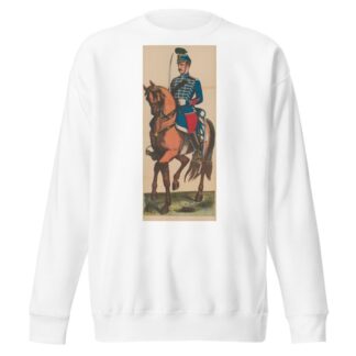 Unidentified French Hussar in uniform with sword on horseback by René Ackermann Sweatshirt