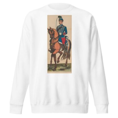 Unidentified French Hussar in uniform with sword on horseback by René Ackermann Sweatshirt