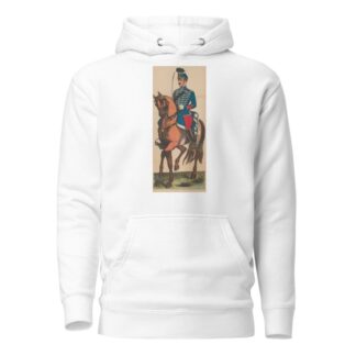 Unidentified French Hussar in uniform with sword on horseback by René Ackermann Hoodie