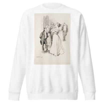 A short man talks to a stern taller woman at a party. by William Henry Walker Sweatshirt