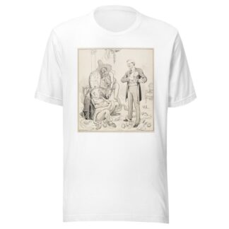 A smiling President Woodrow Wilson brushes himself off after a wedding party and addresses three tired figures by Louis Glackens T-Shirt