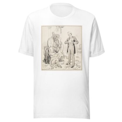 A smiling President Woodrow Wilson brushes himself off after a wedding party and addresses three tired figures by Louis Glackens T-Shirt