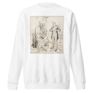 A smiling President Woodrow Wilson brushes himself off after a wedding party and addresses three tired figures by Louis Glackens Sweatshirt