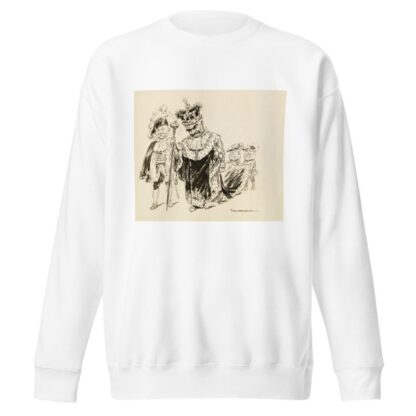 A man in a crown and robes, both decorated with dollar signs, and a scepter with the American eagle on top by William Henry Walker Sweatshirt