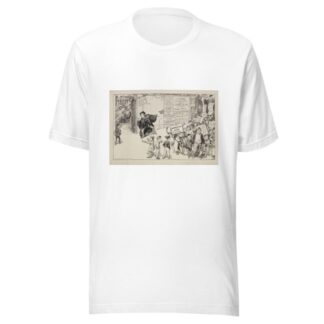 A man advertises a college education in one year, where students learn how to get rich, and has attracted a crowd of interested boys by William Henry Walker T-Shirt