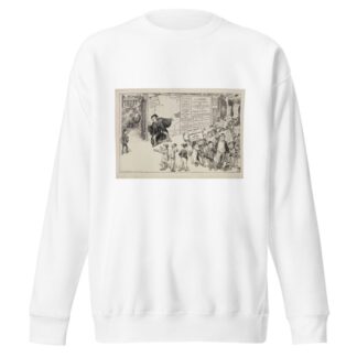 A man advertises a college education in one year, where students learn how to get rich, and has attracted a crowd of interested boys by William Henry Walker Sweatshirt