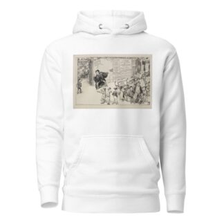 A man advertises a college education in one year, where students learn how to get rich, and has attracted a crowd of interested boys by William Henry Walker Hoodie