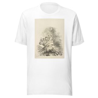 Three men dressed as women with bonnets reading Faith, Hope, and Charity ride on a stormy sea in a washtub labeled ‘The Henry Ford’ by William Henry Walker T-Shirt