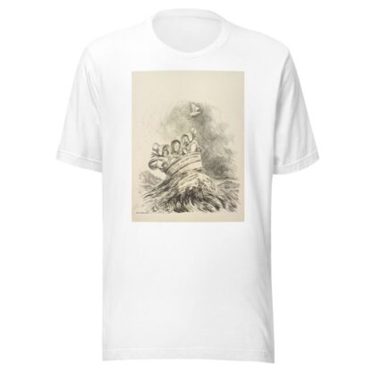 Three men dressed as women with bonnets reading Faith, Hope, and Charity ride on a stormy sea in a washtub labeled ‘The Henry Ford’ by William Henry Walker T-Shirt