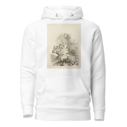 Three men dressed as women with bonnets reading Faith, Hope, and Charity ride on a stormy sea in a washtub labeled ‘The Henry Ford’ by William Henry Walker Hoodie