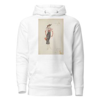 Swing It: Gold Diggers. Black & white skirt, pink blouse, orange gloves, and black hat by Maxine Borowsky Hoodie