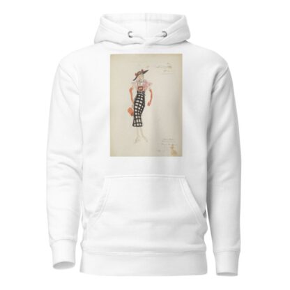 Swing It: Gold Diggers. Black & white skirt, pink blouse, orange gloves, and black hat by Maxine Borowsky Hoodie