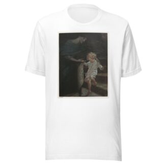 She took his hand, and giving him the broad part of the spiral stair to walk on, led him down a good way by Jessie Willcox Smith T-Shirt