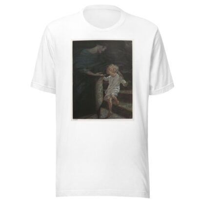 She took his hand, and giving him the broad part of the spiral stair to walk on, led him down a good way by Jessie Willcox Smith T-Shirt