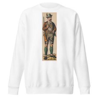 Man in lederhosen and Tyrolean hat holding a rifle over his shoulder by René Ackermann Sweatshirt