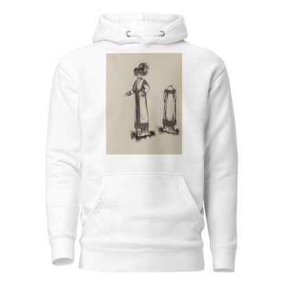 Figure de femme de trois-quart portant un manteau sur robe longue et un grand chapeau 11 by Anonymous Hoodie