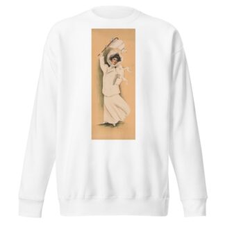 Woman in white dress and coat waving white flag by Eugenia Fidler Sweatshirt