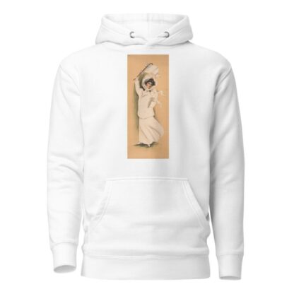 Woman in white dress and coat waving white flag by Eugenia Fidler Hoodie