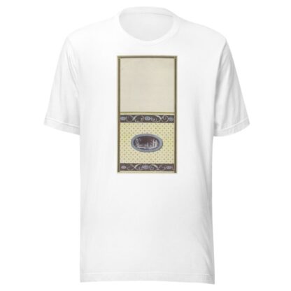 Ontwerp voor kamerversiering met verticaal twee panelen, de onderste met een ruïnelandschap in een liggend ovaal by Abraham Meertens T-Shirt