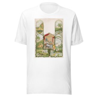 Scene of family working at home surrounded by scenes of forest animals by Anonymous T-Shirt