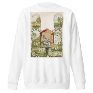 Scene of family working at home surrounded by scenes of forest animals by Anonymous Sweatshirt