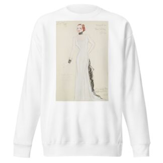 On Top: Designed for Jane Wilday. White gown with black ruffle and black collar and cuff by Emile Stoner Sweatshirt