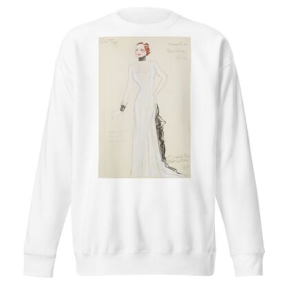 On Top: Designed for Jane Wilday. White gown with black ruffle and black collar and cuff by Emile Stoner Sweatshirt
