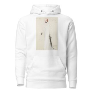 On Top: Designed for Jane Wilday. White gown with black ruffle and black collar and cuff by Emile Stoner Hoodie