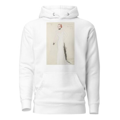 On Top: Designed for Jane Wilday. White gown with black ruffle and black collar and cuff by Emile Stoner Hoodie