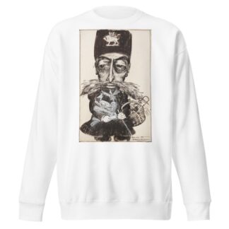 A man with a winged lion on his hat, a very large mustache, and an arm full of package from Paris. by Frank Arthur Nankivell Sweatshirt