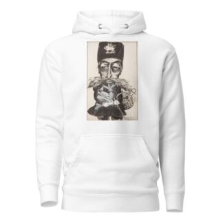 A man with a winged lion on his hat, a very large mustache, and an arm full of package from Paris. by Frank Arthur Nankivell Hoodie