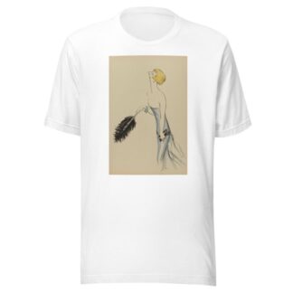 une femme en robe bleue tenant une plume d’autruche noire by Georges Goursat (Sem) T-Shirt