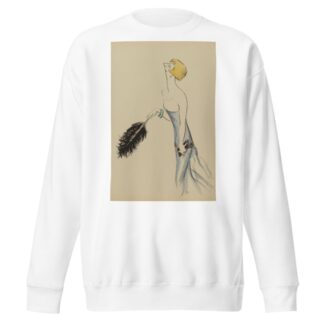 une femme en robe bleue tenant une plume d’autruche noire by Georges Goursat (Sem) Sweatshirt