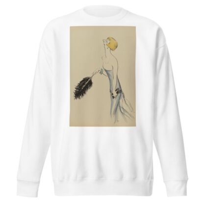 une femme en robe bleue tenant une plume d’autruche noire by Georges Goursat (Sem) Sweatshirt