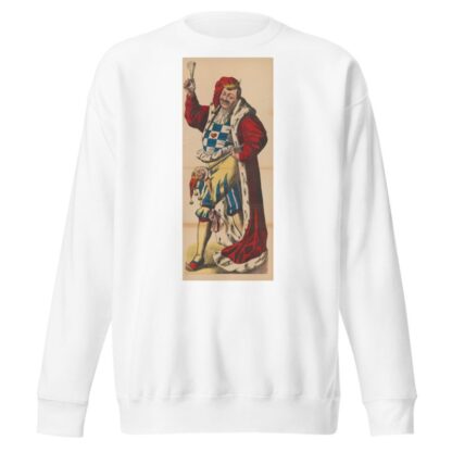 Carnival prince in long red robe with a glass of beer and a marotte by René Ackermann Sweatshirt