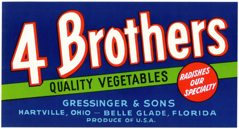 4 Brothers Quality Vegetables Label by Anonymous
