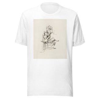Three women in dresses look shocked at another woman who is reading, wearing a suit, smoking and drinking. by William Henry Walker T-Shirt