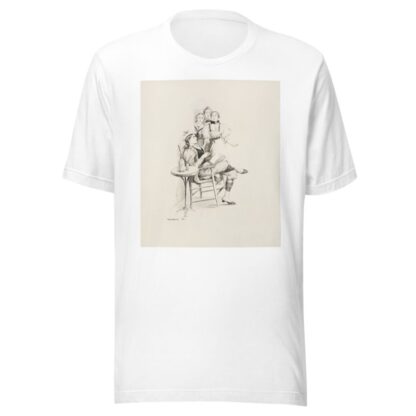 Three women in dresses look shocked at another woman who is reading, wearing a suit, smoking and drinking. by William Henry Walker T-Shirt